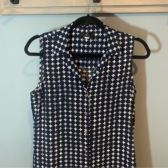 Alfani Blue/White Diamond Printed Button Up Sleeveless Dress - Picture 2 of 6